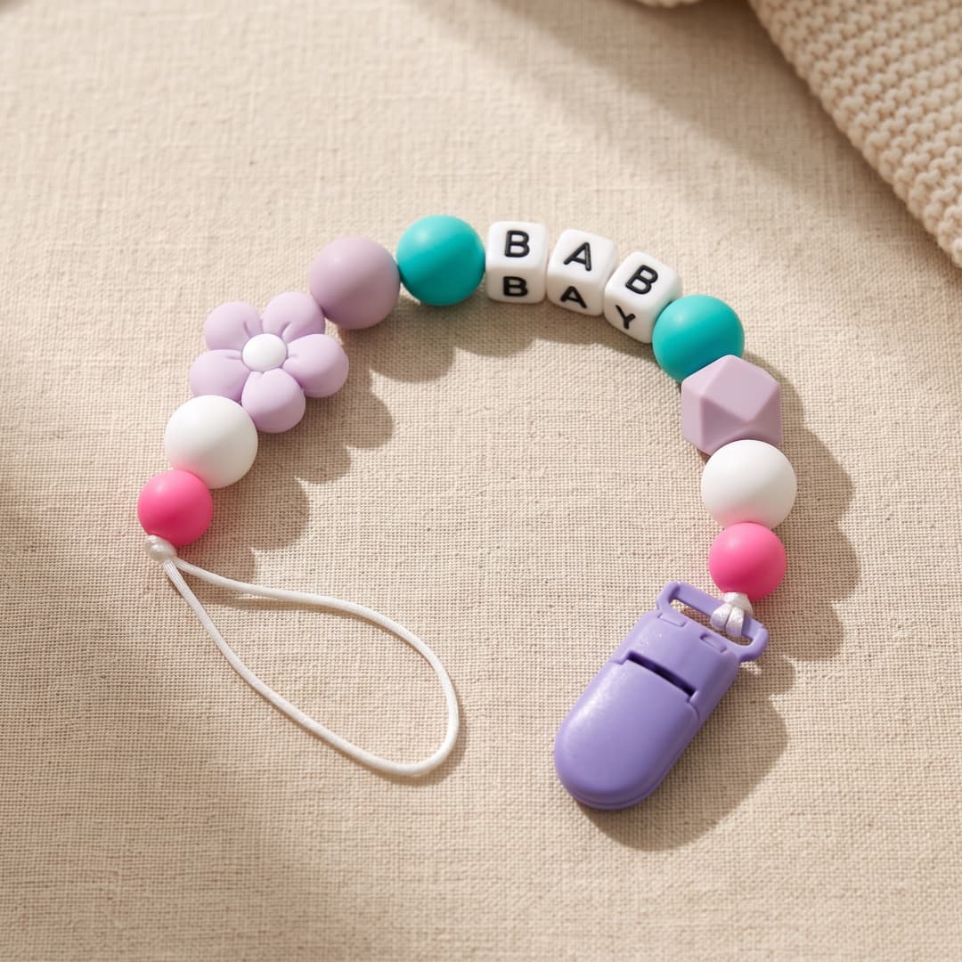 맞춤형 이름표가 있는 실리콘 꽃 모양 치발기 겸용 공갈 - Party Games Baby Shower 리뷰 및 가격
